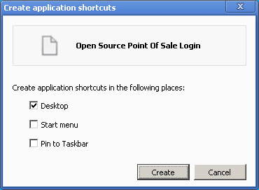 Create application shortcuts dialog box