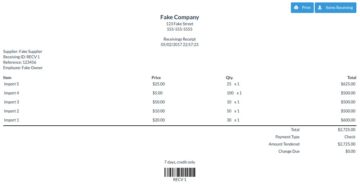 Receivings report